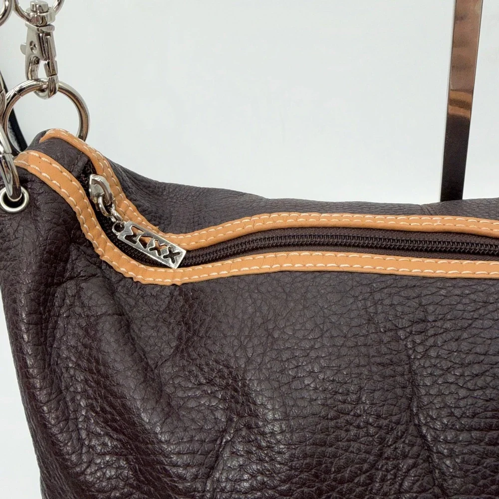 Maxx New York Pebbled Leather Shoulder Bag Tan Trim Silver Tone Hardware